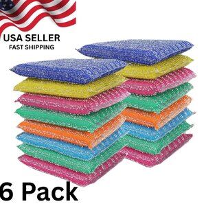 6pcs Kitchen Cleaning Sponges Reusable Steel Scrub Multi-Use Heavy Duty Kitchen